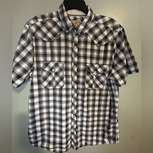 Men's Roebuck &Co Black and White Western Style Shirt with Pearl Snaps size L